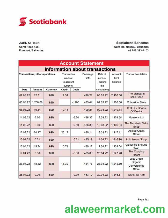Bahamas Scotiabank bank statement xls